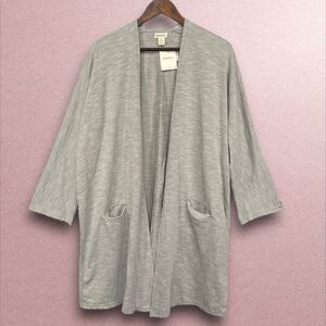 Donni Open Front‎ Cardigan Sweater Women One Size OSFA Gray Pinstriped Pockets